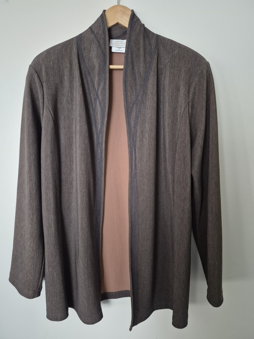 Linda Lundström Women’s Size 14 Brown Open Front Jacket Made in Canada